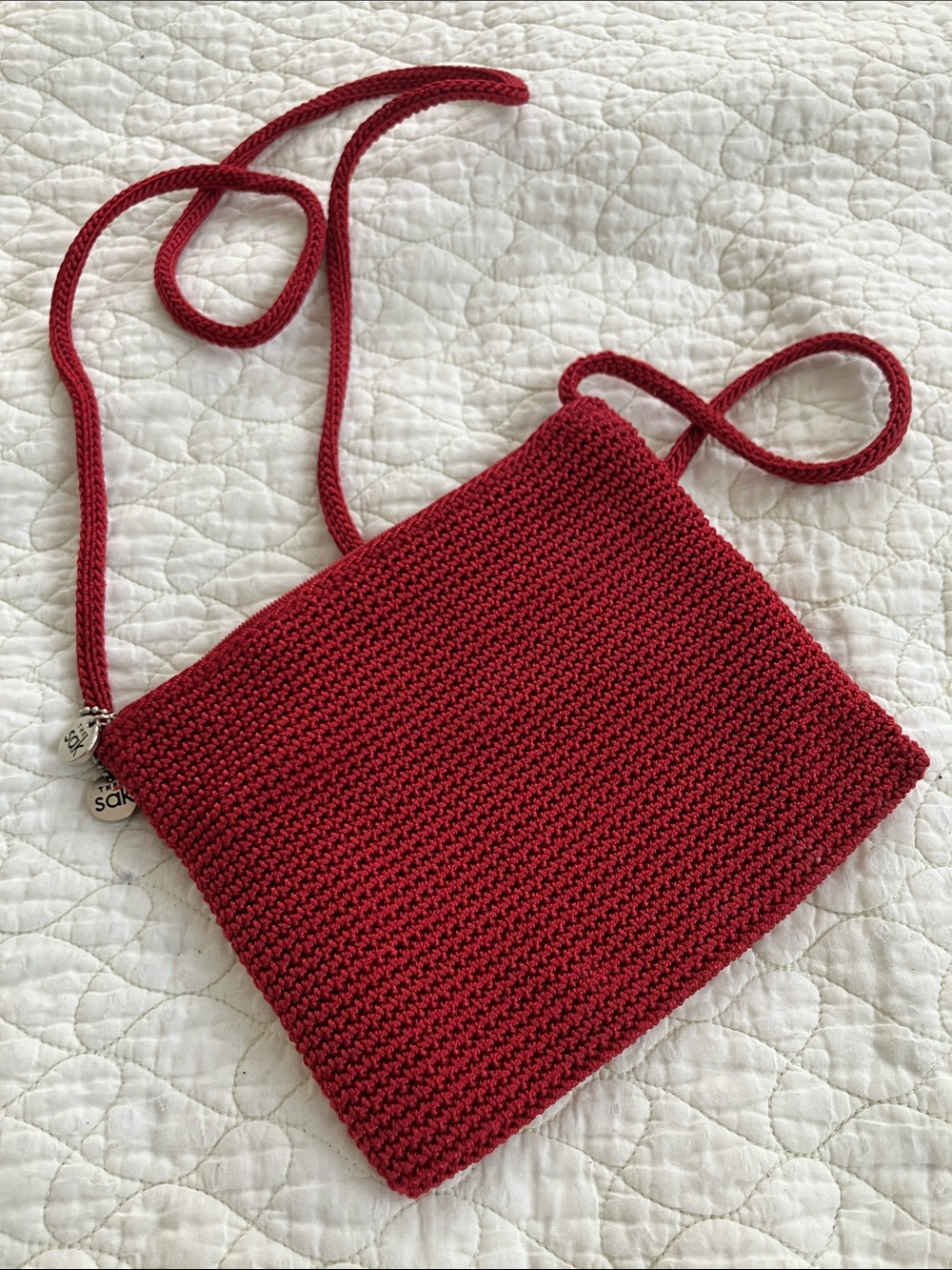 Saks small Red Crochet Crossbody Bag -